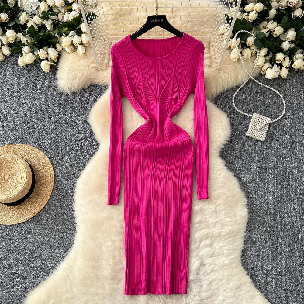 European and american style minimalist sexy ribbed bodycon knit dress - autumn solid color basic skirt - pencil skirt for women
