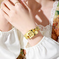 Women's 1pcs/set fashion vintage classic gold alloy yellow square watch with diamond-accented hollow bracelet watch