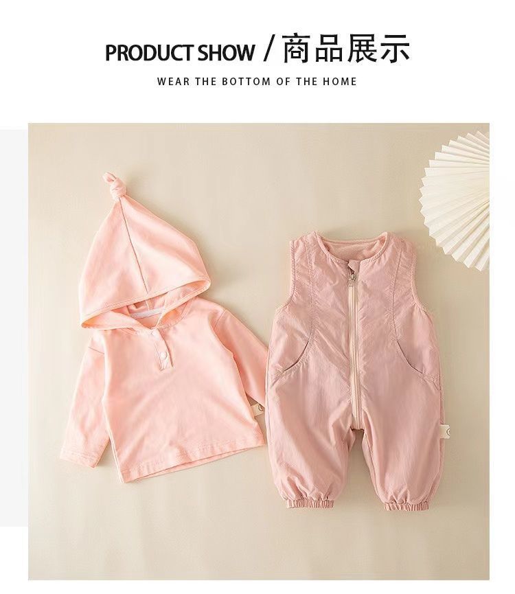 Infant and toddler spring/autumn two-piece outfit set: baby girl vest romper with long-sleeved top and jacket - autumn two-piece set