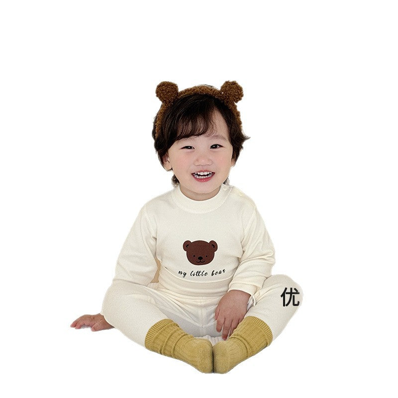 Kids' fall/winter seamless underwear set, baby soft fleece pure cotton thermal underwear, boys' and girls' home wear, cotton clothes