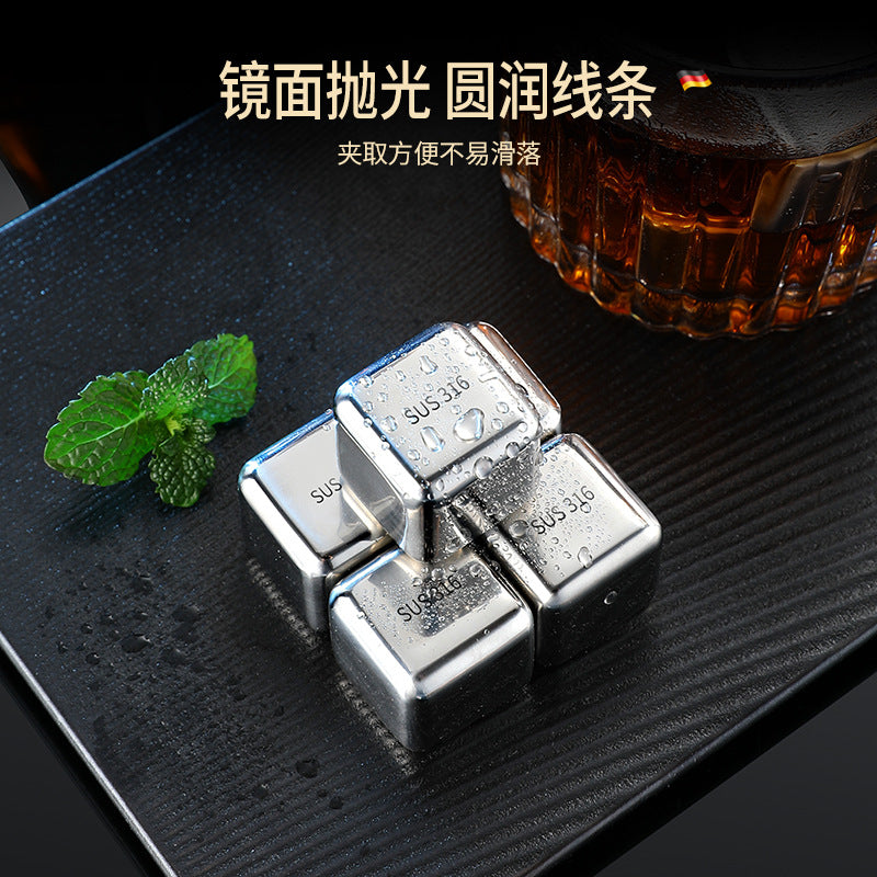 304 stainless steel round ice grain whiskey cooling stone quick-frozen metal grain ice cube box wine set ice wine stone