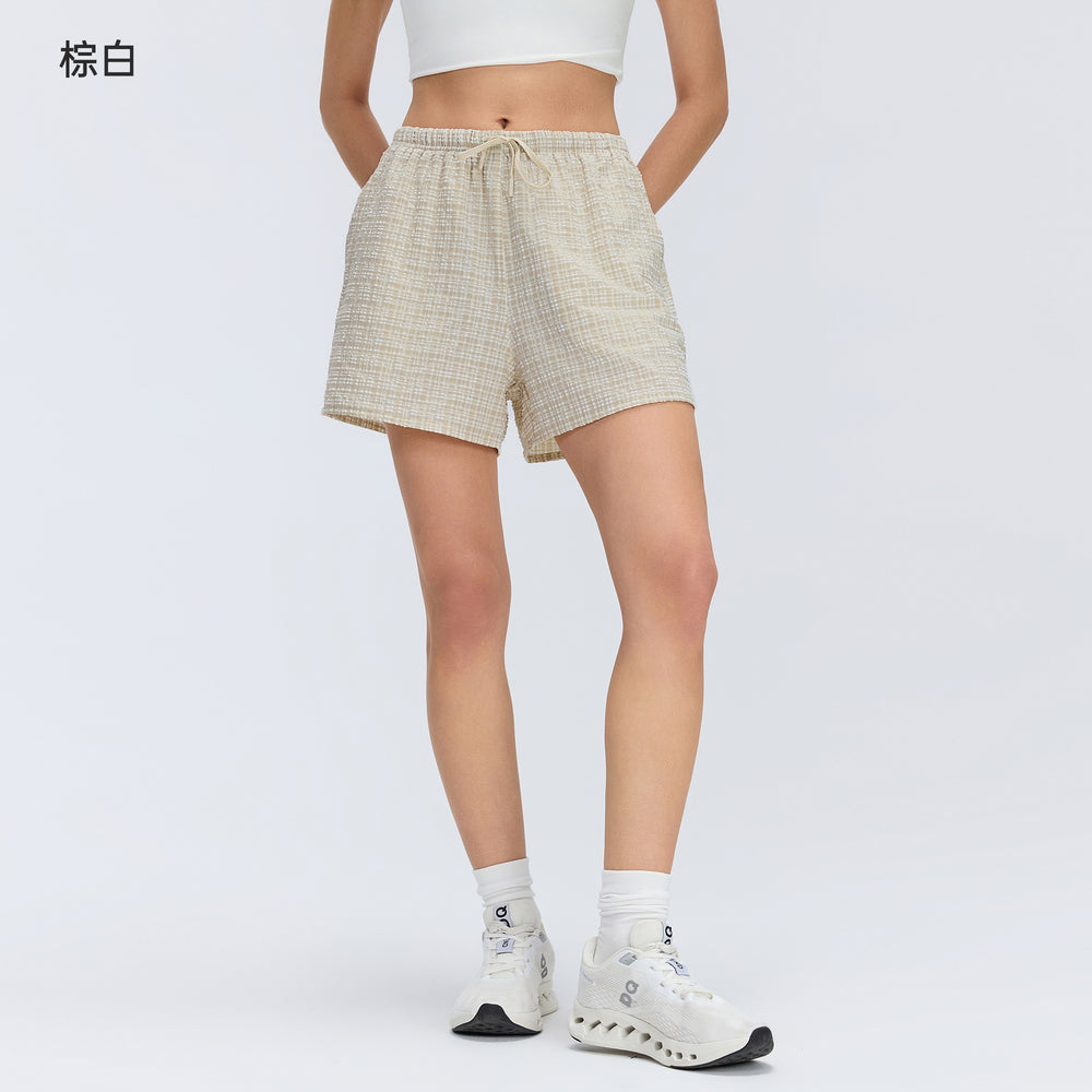 Women's casual sports shorts - bubble plaid, elastic waist, running training shorts, summer quick-dry fitness pants d26033