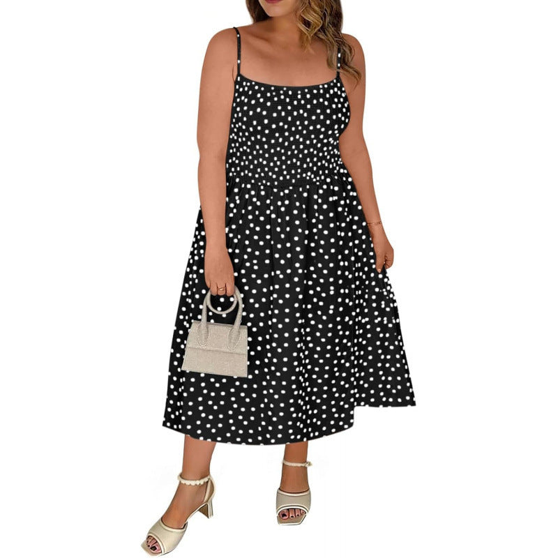 Amazon plus size midi dress women's  summer new polka dot square neck beach sundress