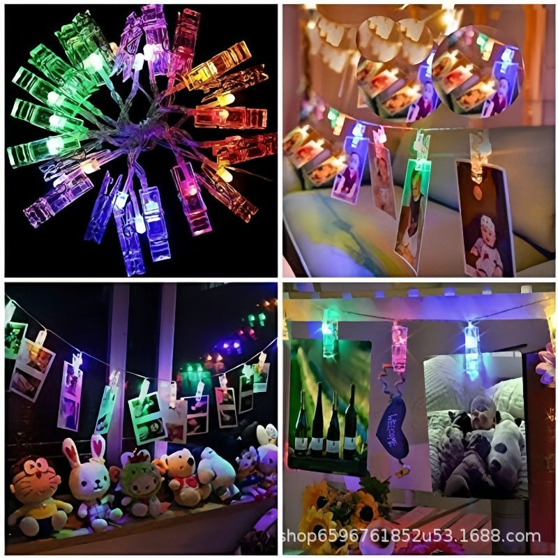 Indoor led Christmas light string with clip transparent photo clip battery box colorful light photo wall luminous light string