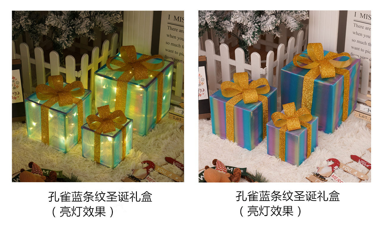 Popular Christmas gift box three-piece Christmas light decoration ambient light ins wind indoor and outdoor flashing ornament
