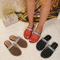 Exportplus size baotou fishnet half slippers cross-border new arrivalsummerflats roman cut outplaid beach slippers