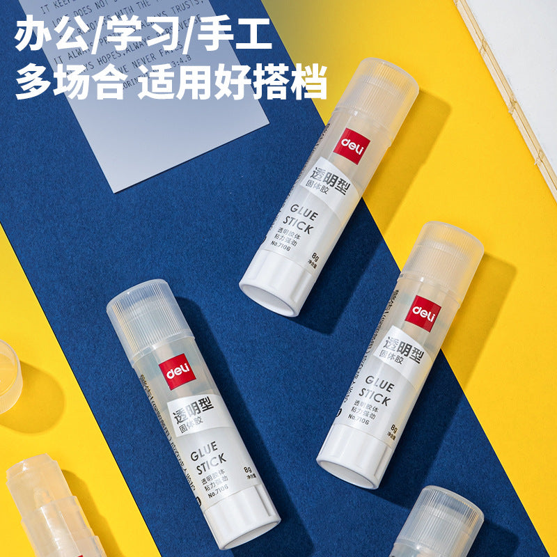 Deli 7106 small 8g transparent solid glue ACR material handmade glue stick wholesale strong stickiness student office