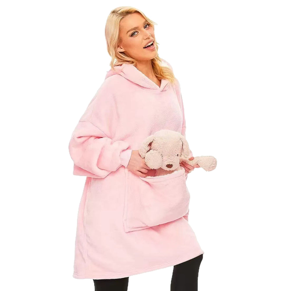 New arrival lazy wear thickenedlongpullover wearable blanket hoodie kangaroo flap pocket pants blanket sweatshirtsheattech clothing