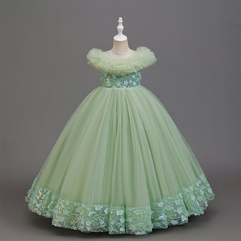 export girls' elegant evening gown long fluffy skirt children's runway piano performance tutu dress