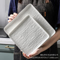 European-style embossed pure white ceramic plate, rectangular dinner plate for western cuisine, steak plate, salad bowl, hotel display plate - wholesale