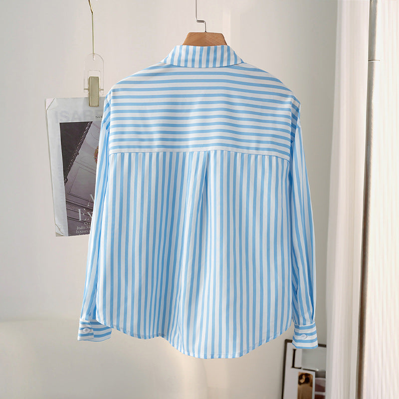 Cross-border wish independent station  European and American striped shirt 2025 autumn new long-sleeved shirt cardigan top women