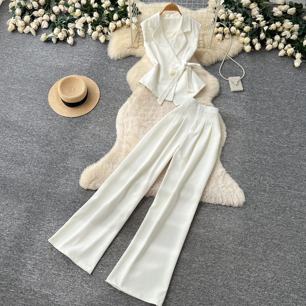 Lightly mature elegance style classy sense of binding two-piece set women's summernew arrivalwork clothing suit collar loose pantseasiest for matchsuit