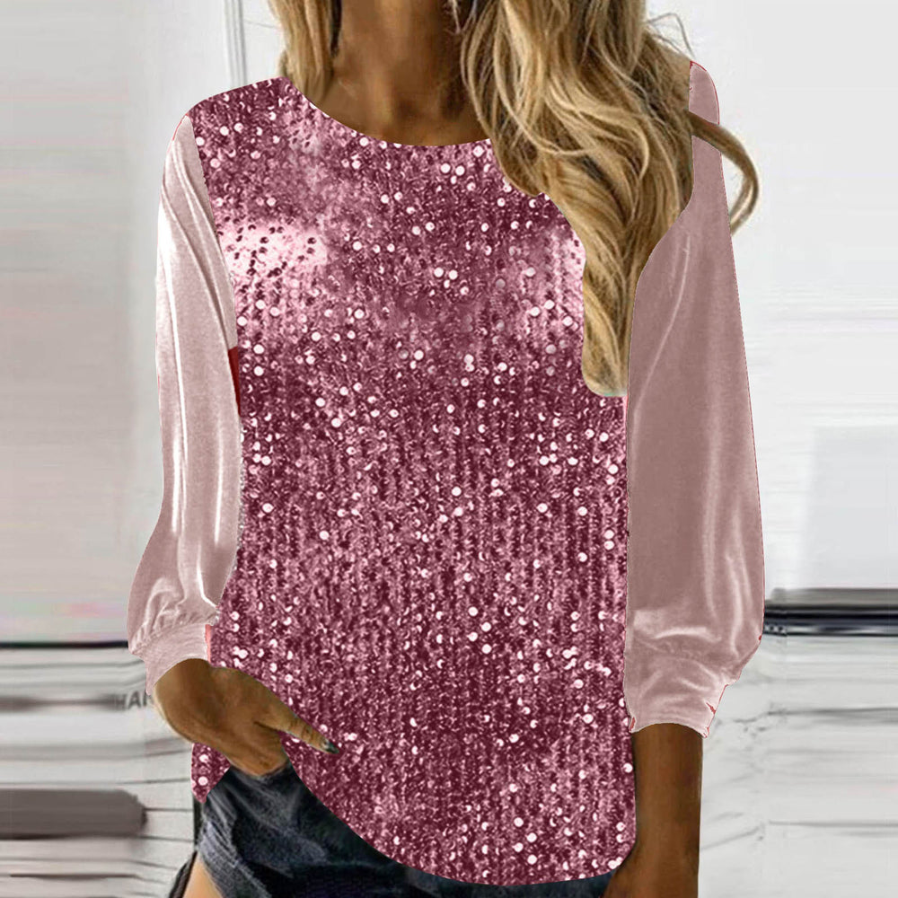 new european and american style women's casual round neck long sleeve loose fit sequin top for cross-border e-commerce