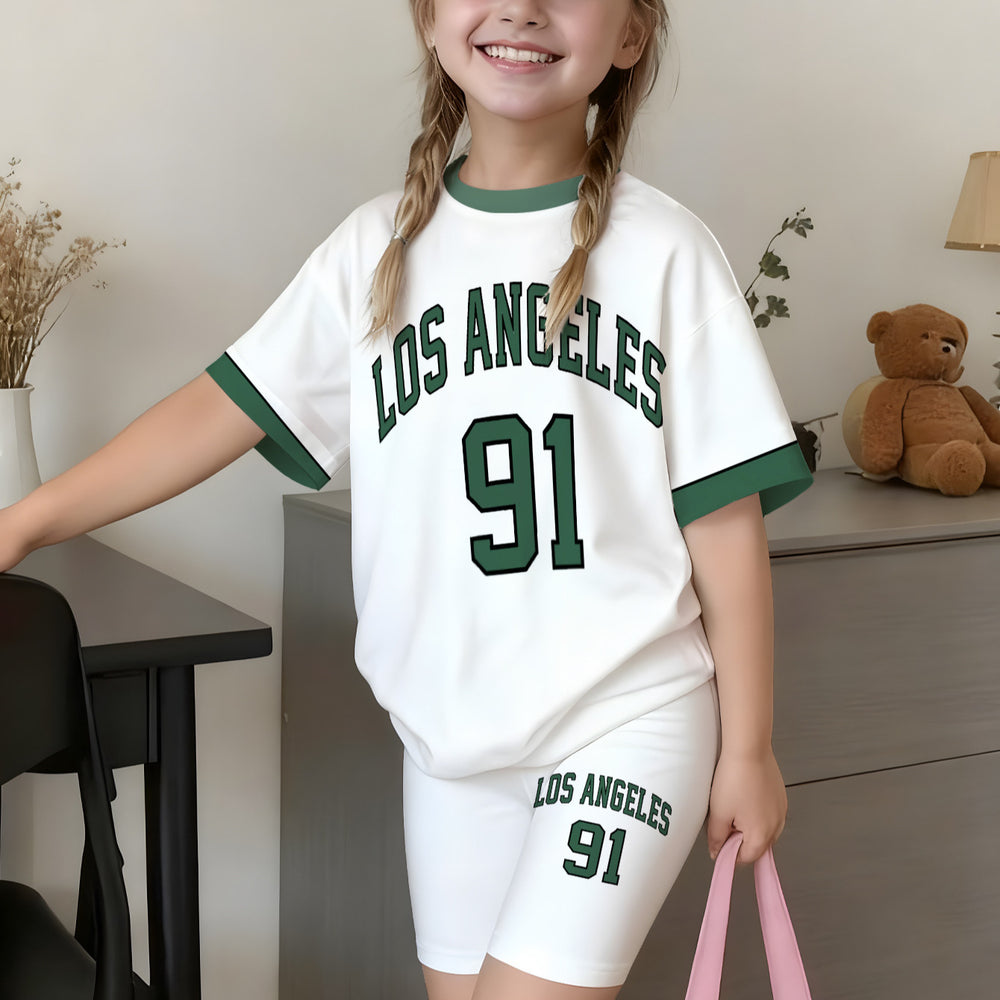 wholesale girls' short-sleeve and shorts sets, fashionable spring, summer, and autumn outfits for girls
