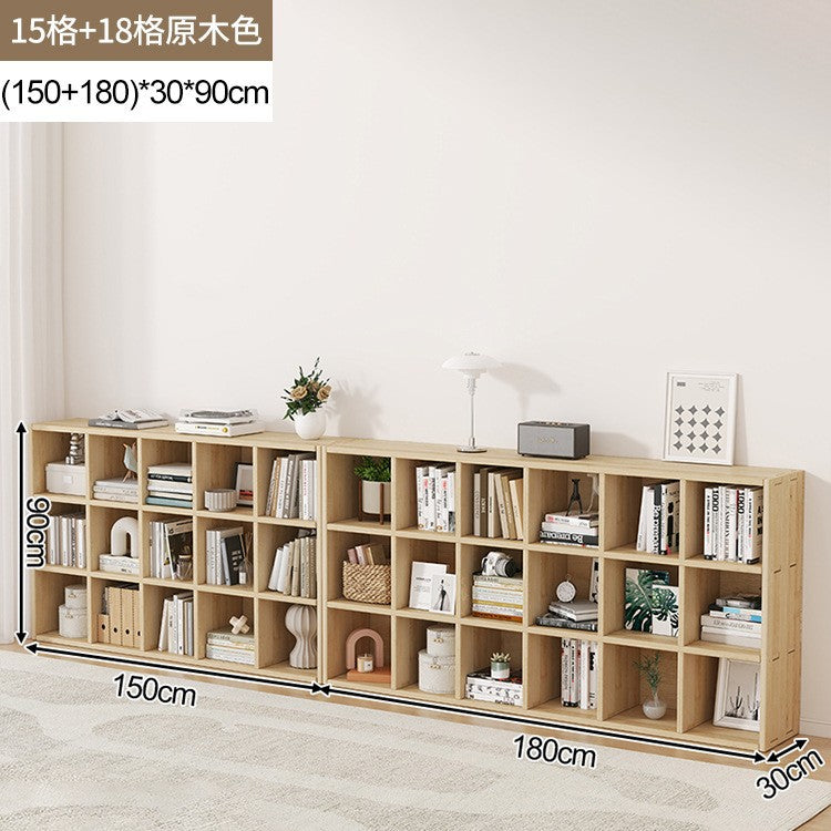 Solid wood bookshelf shelf floor-to-wall combination lattice cabinet living room kindergarten storage low household bookcase