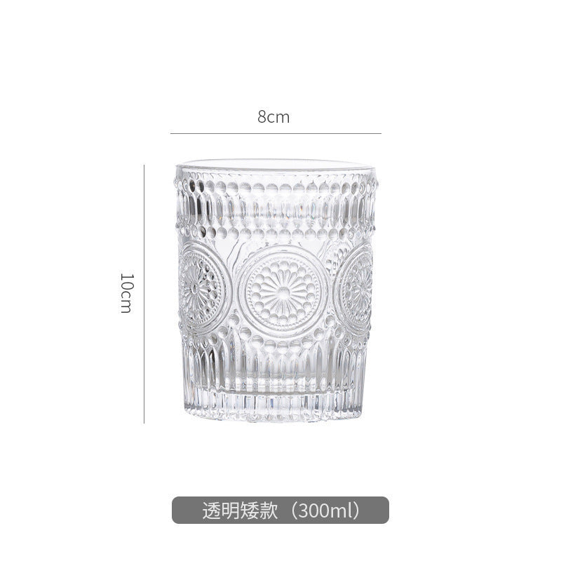 Personalizedretro sunflower glass drinking water household water cup tall style embossed breakfast cup good-looking gift