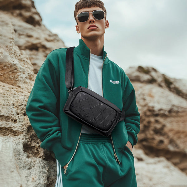 Trend simple casual small square bag men's  trend simple diamond shoulder messenger bag Oxford cloth functional breast bag