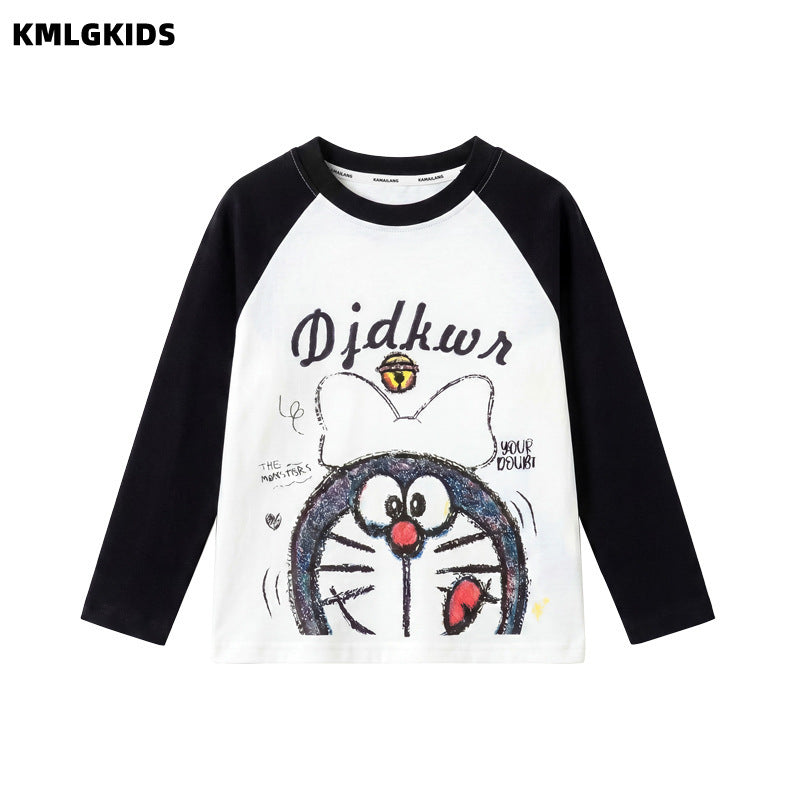Girls' fall  new cartoon raglan long sleeve crew neck top t-shirt undershirt