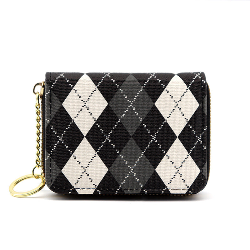 Plaid color matching organ card bag female Korean version contrasting color wallet multi-card ID bag card holder student change bag