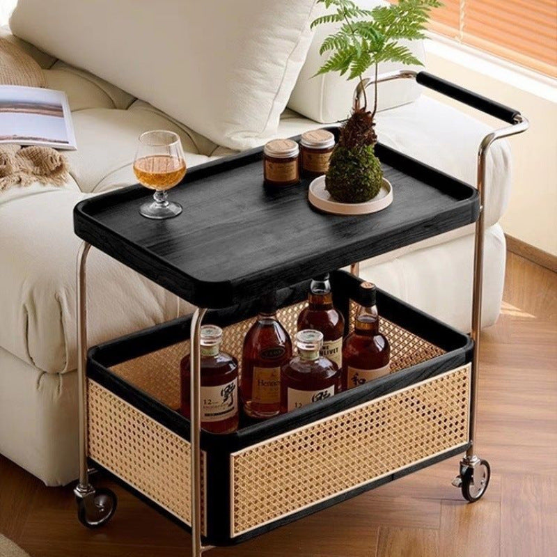 Solid wood mobile with wheel edge few stainless steel storage medieval trolley living room storage rattan storage simple coffee table