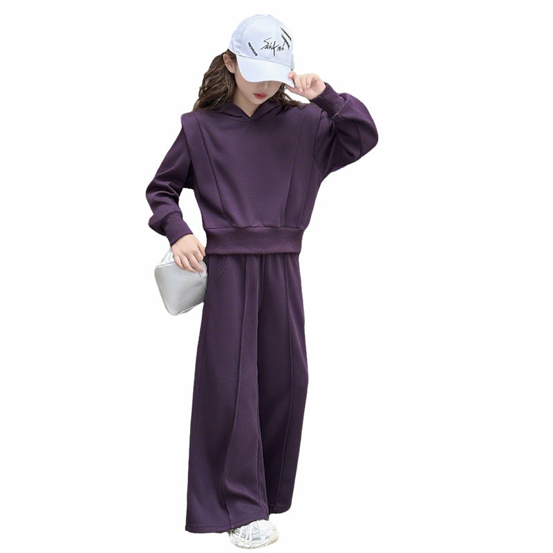 Girls' activewear set - new autumn  collection: stylish korean-inspired, trendy two-piece casual hoodie and pants set for mid-to-large sized children