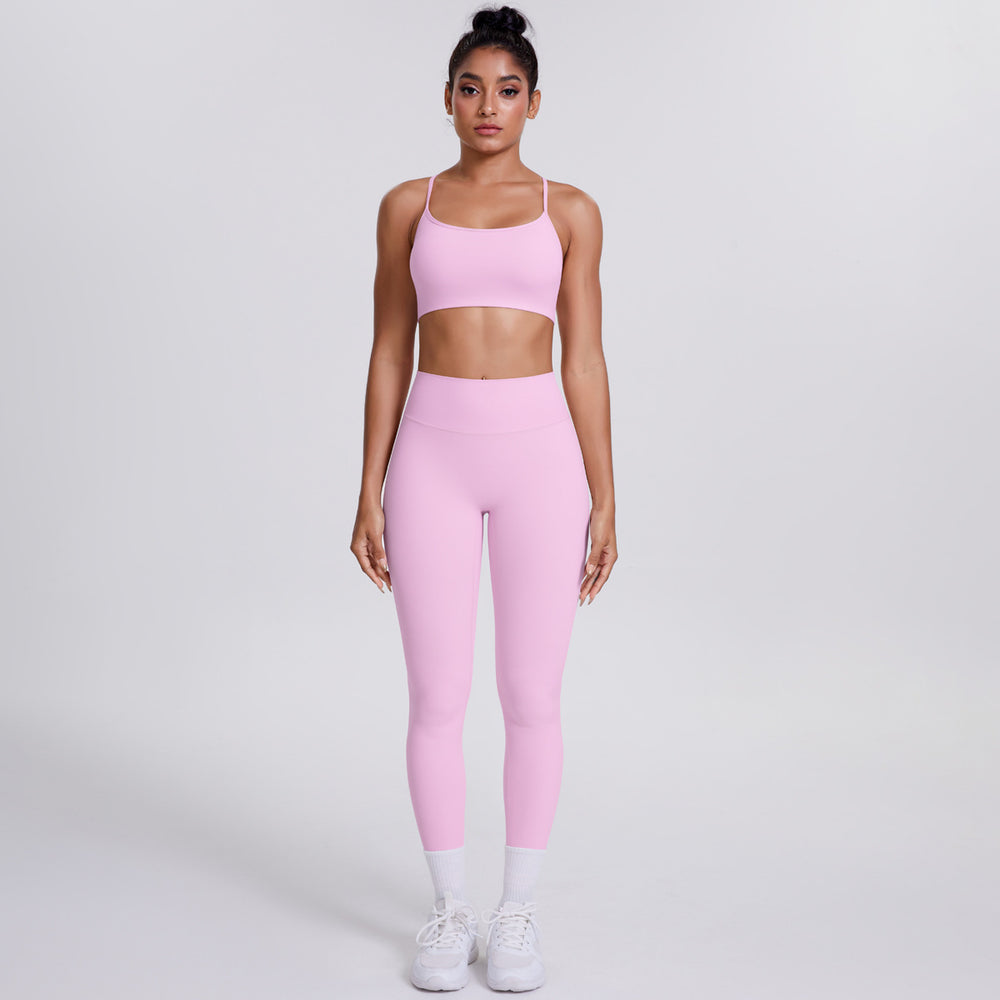 New criss-cross strap sports bra and leggings set - cloud-soft, quick-dry, compression yoga outfit for outdoor running and fitness
