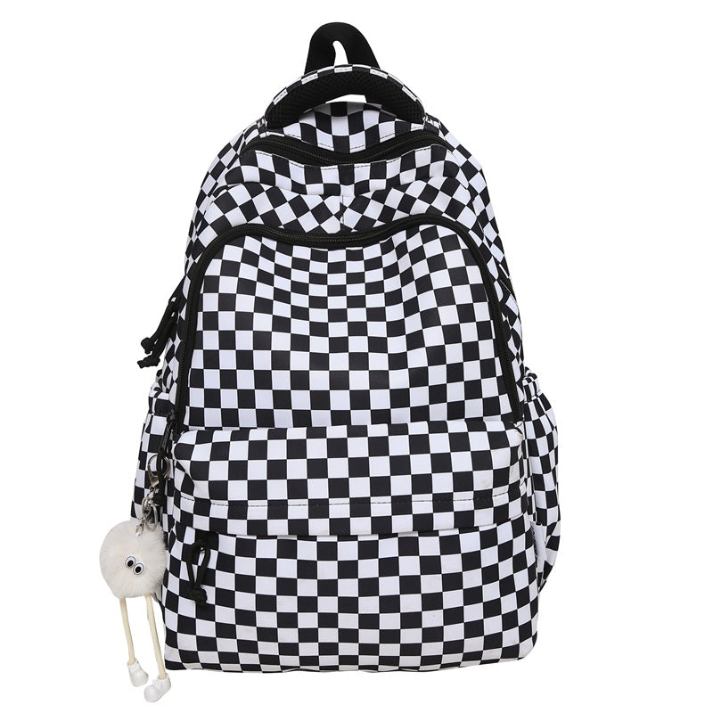 Niche style american graffiti junior high school and college students large capacity backpack stylish checkerboard grids high school student backpack