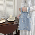 Girls' denim overalls dress - spring  new collection: sweet & cute floral embroidered tank dress for baby girls - trendy style