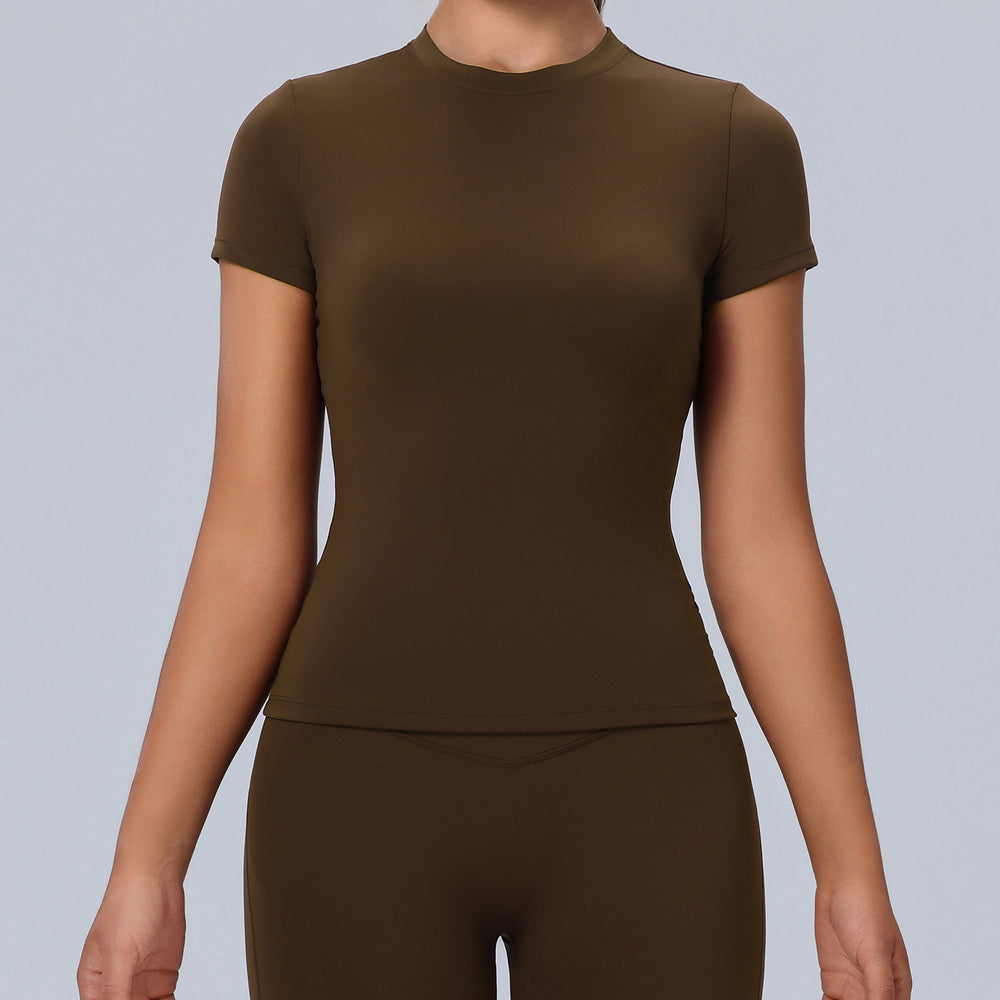 new arrival round neck fitness wear short-sleeved women's quick-drying breathable tight-fitting sportswear outdoor running yoga wear tops