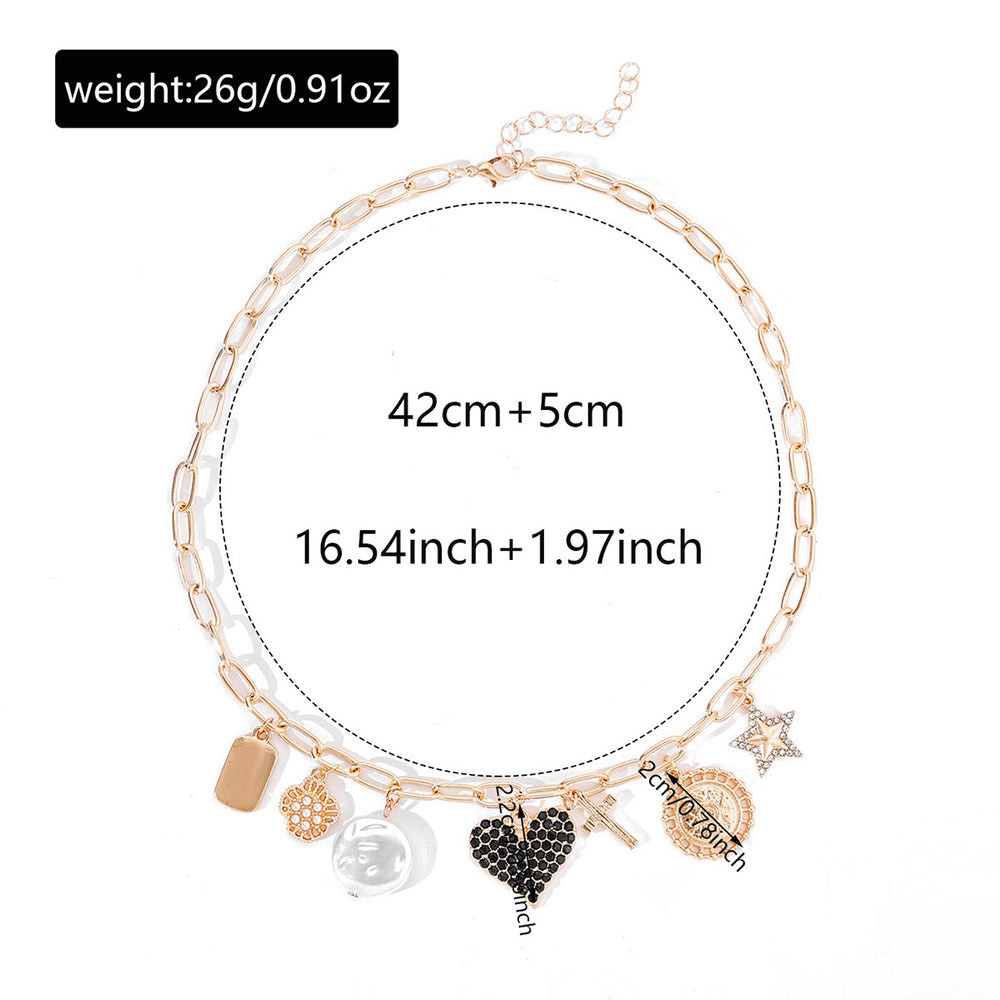European and american cross-border women's heart necklace - trendy star & cross pendant - fashionable & versatile vacation style necklace