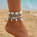 Stackable anklet set wholesale - european & american style, alloy geometric beaded anklets for women, unique heart & cross charms jewelry