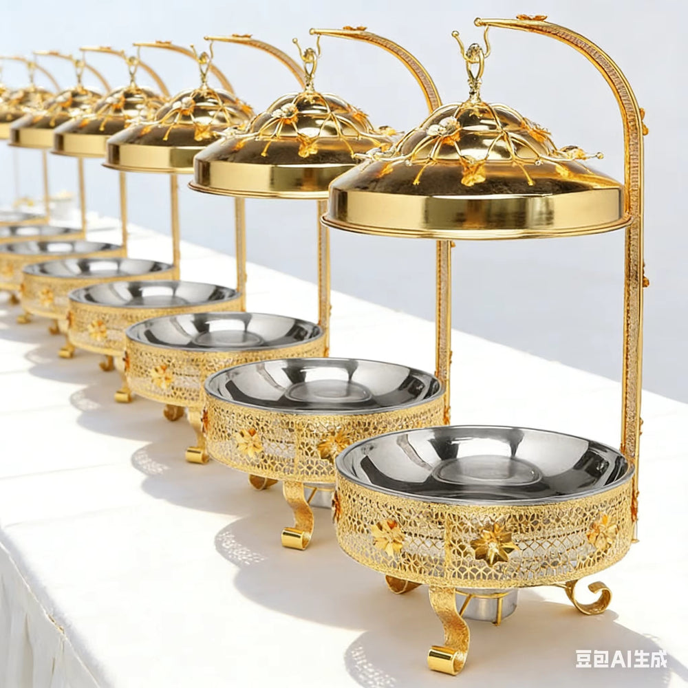 Luxury pattern stainless steel buffet warmer - 8l hanging lid buffet stove - hotel-grade insulated pot