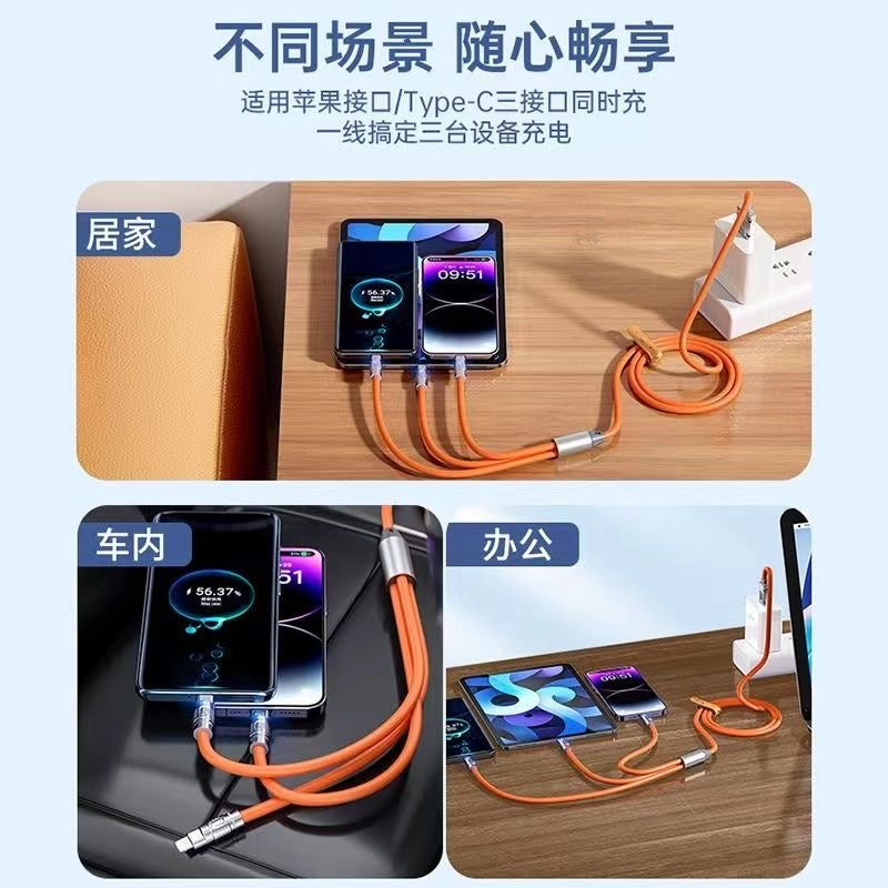 120w zinc alloy 3-in-1 super fast charging cable - compatible with huawei, apple, and android devices - wholesale direct from factory