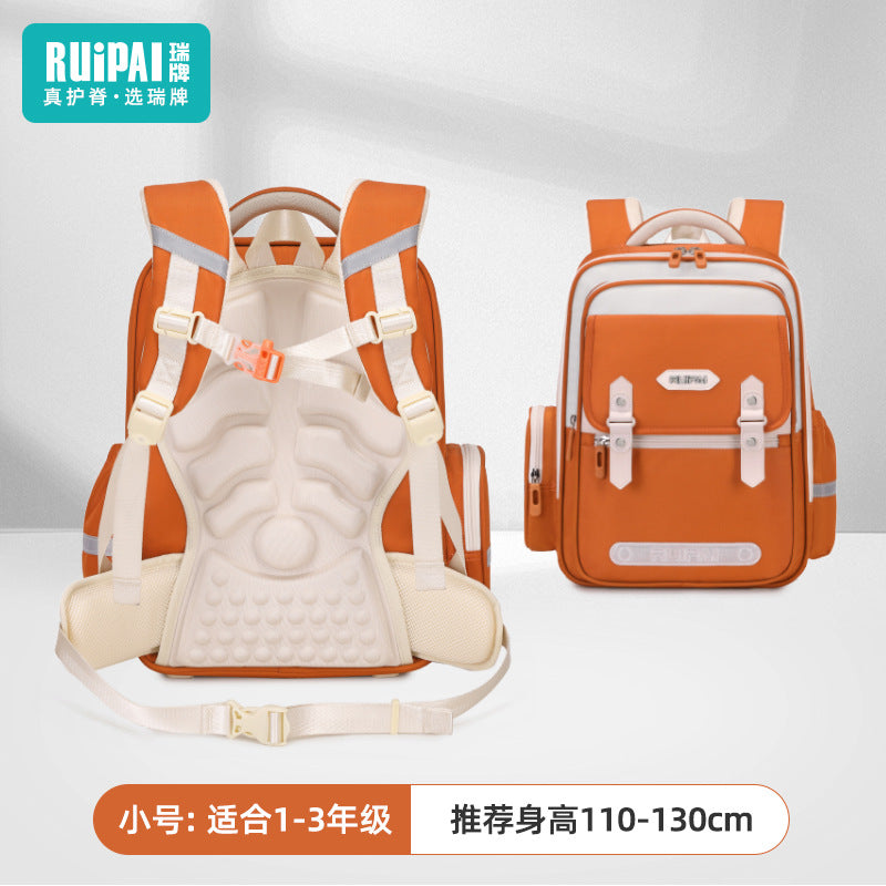 Rui brand primary school students spine care schoolbag for grades 5-6, large-capacity burden reduction for men and women, water-proof children's cloud schoolbag for men