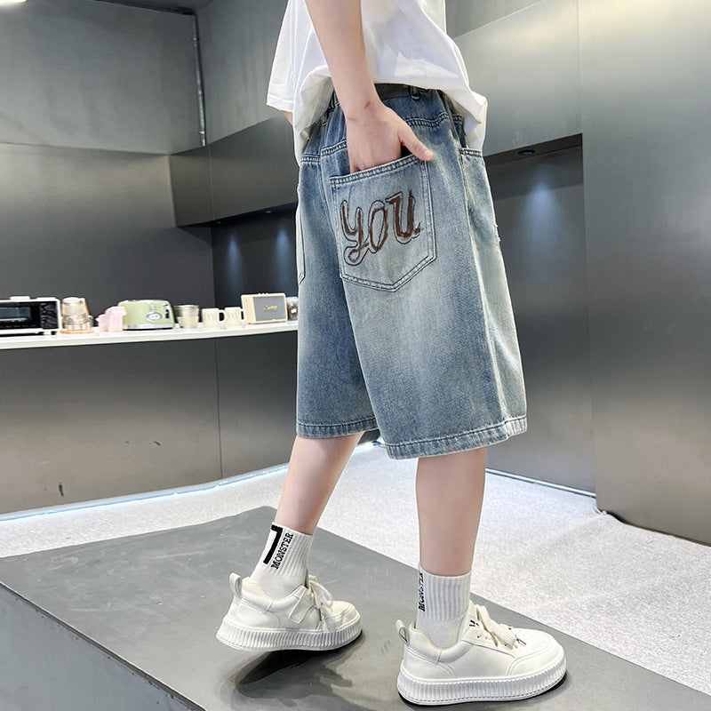 Boys' denim shorts - lightweight summer style,  new collection - kids' mid-length shorts, versatile summer pants for older boys