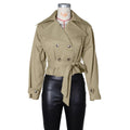 Women's lapel tie-up cropped trench coat, european and american style double-breasted slim-fit top, cross-border women's apparel,  bestseller