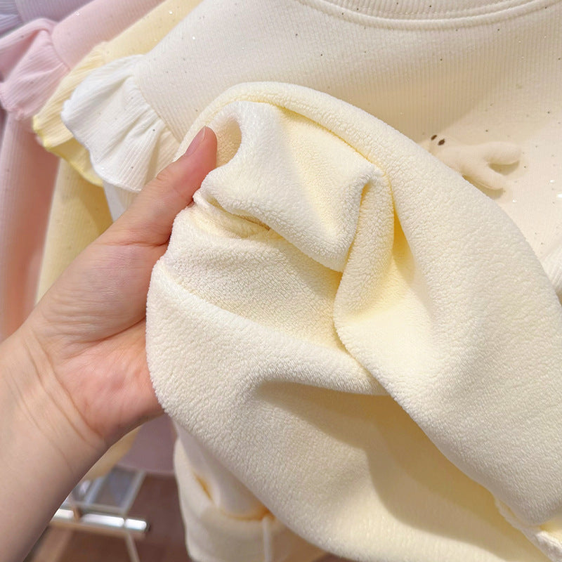 New autumn/winter korean style girls' fleece-lined thickened sweatshirt base layer long sleeve baby girl trendy kids' cotton clothing