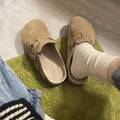 Birkenstock shoes thick sole half slippers toe slippers lazy one-leg flats same style soft bottom suede birkenstock slippers couple