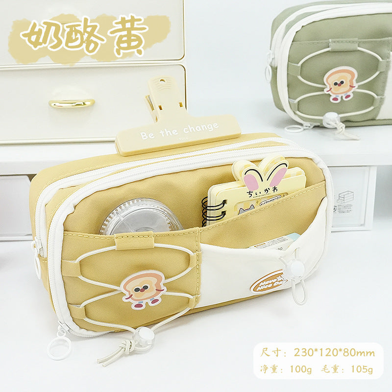School season pencil bag large capacity cute cute apple pencil bag primary school students multi-layer stationery bag drawstring high value
