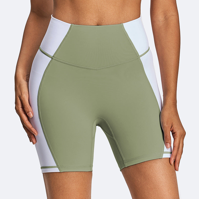 fashioncontrast color tight yoga shorts women's high waist tummy control fashion fitness pants hip lifting running sports shorts