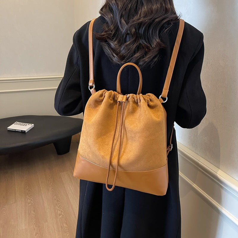 Retro women's bags, high-end exquisite handbags 2025 new suede bucket bags, casual backpacks