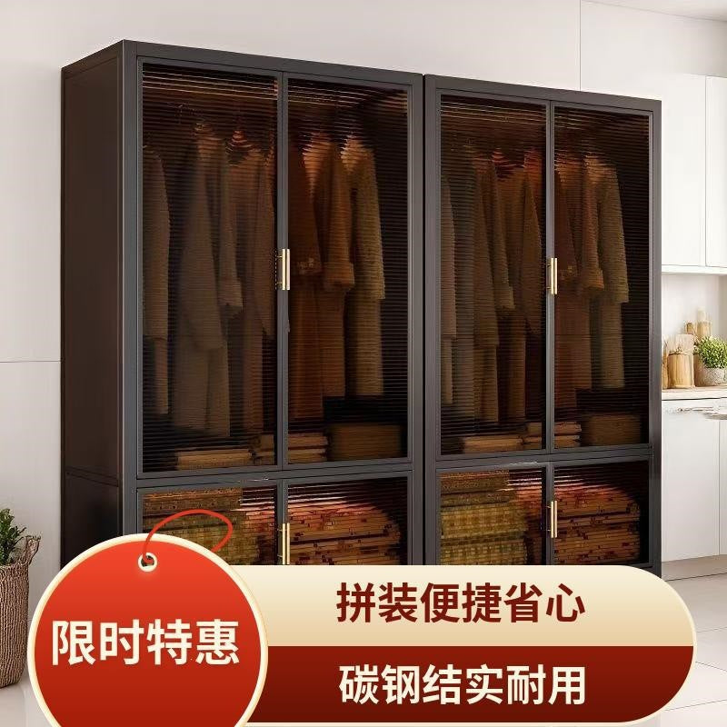Large capacity steel wardrobe bedroom for home wardrobe rental metal floor standing clothes rack simple assembly storage cabinet
