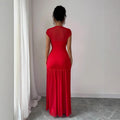 European and american cross-border women's fashion:  autumn new arrival - solid color round neck flutter sleeve cinched waist ruched elegant long dress