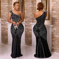 C6818 cross-border   fashion women's solid color rhinestone oblique neck maxi dress