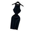 Korean style sleeveless beaded round neck dress - women's summer high waist slim fit bodycon a-line skirt - commute outfit
