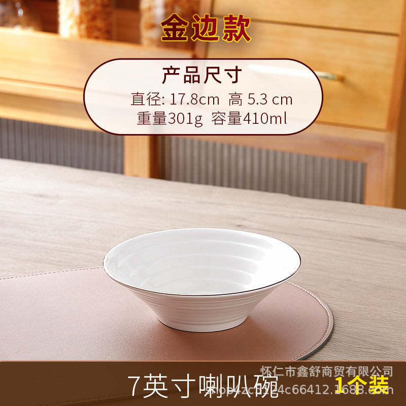 Restaurant gold thread thickened pure white japanese stylefor home thread double line horn hat ramen large soup noodle bowl can be added with word mark