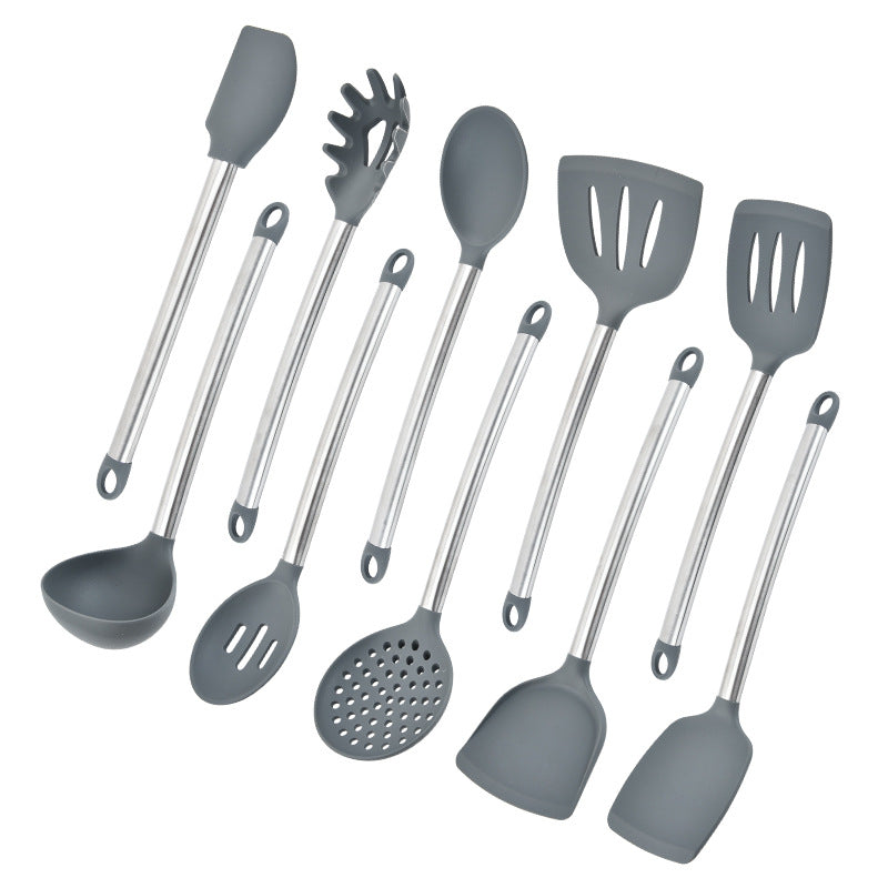 Cross-border, silicone kitchen utensils full set of baking cooking non-stick pans, household kitchen tools spoon shovel set 10-piece set