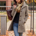 Fashionfall and winter style women's outwear herringbone pattern large lapel single breasted flap pocket pants design slimming lookwoolen coat supply
