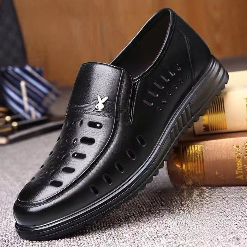 New arrival business hole cool leather shoes men's casual wedding groom british sandals summer breathable youth pointed toe men's shoes