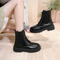Women's mid-calf chunky heel round toe chelsea boots - 2025 autumn new korean style patent leather women's shoes - comfortable martin boots